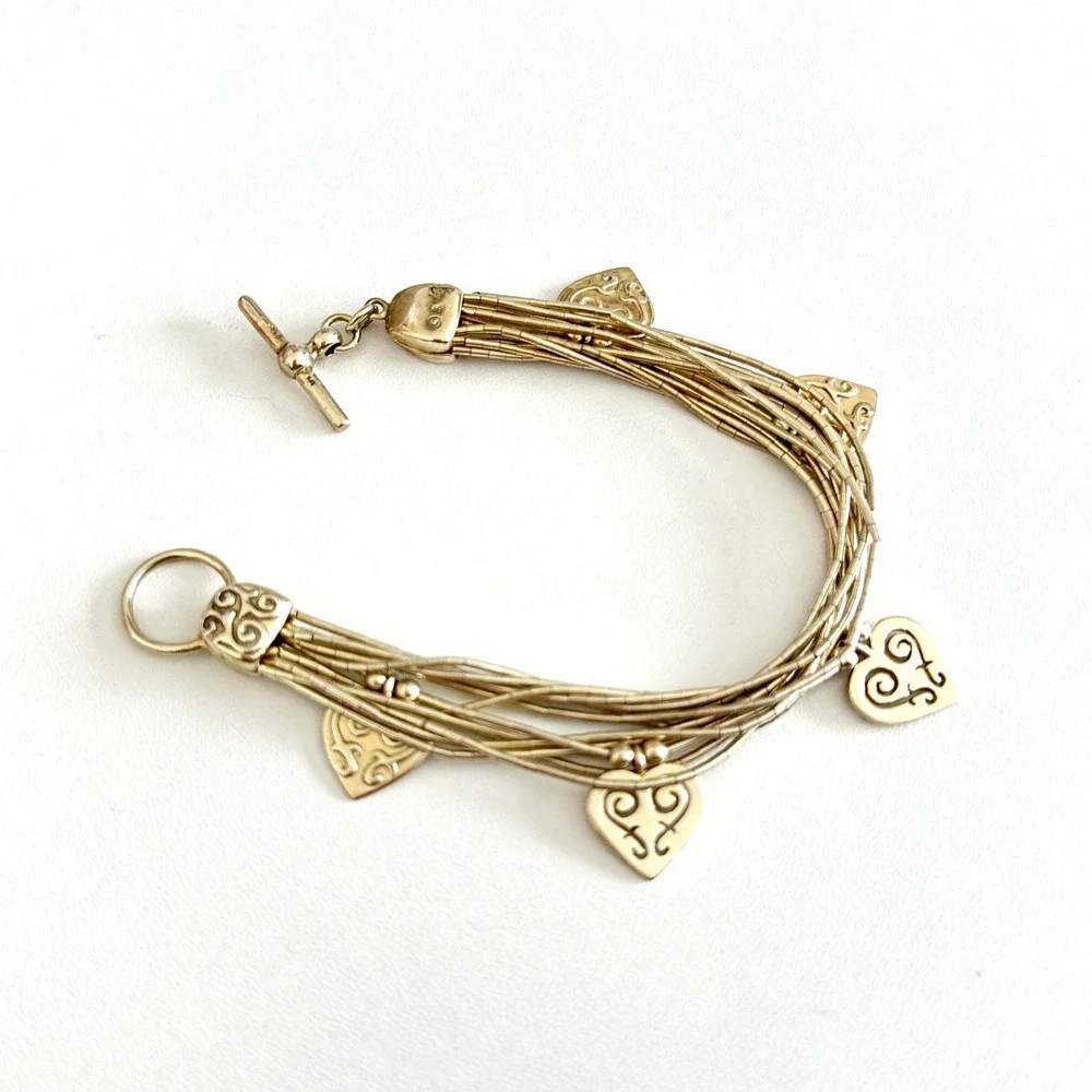 Shube Vintage 925 Liquid Sterling Silver Vermeil Multi Strand Heart Bracelet 7